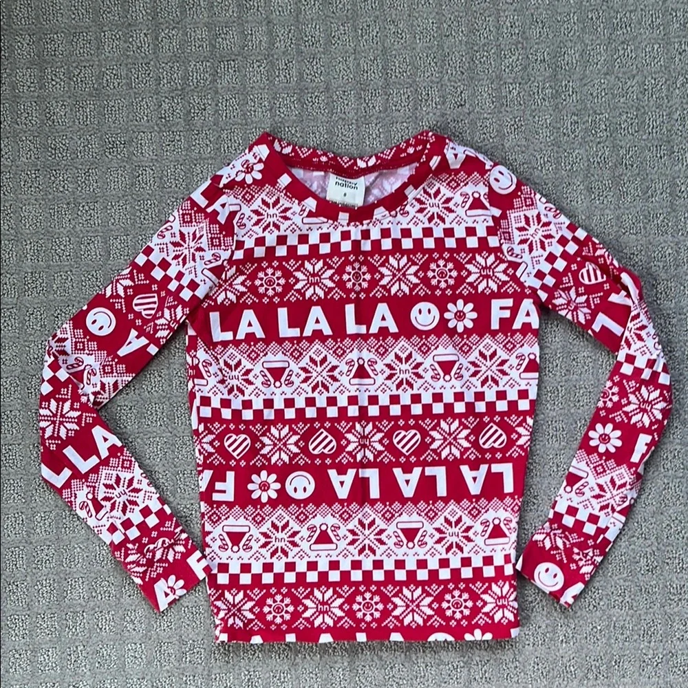 Happy Nation Festive Pajama Set Red and White Print Kids Size 8